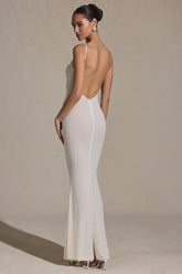 Embellished Backless Maxi Dress in White